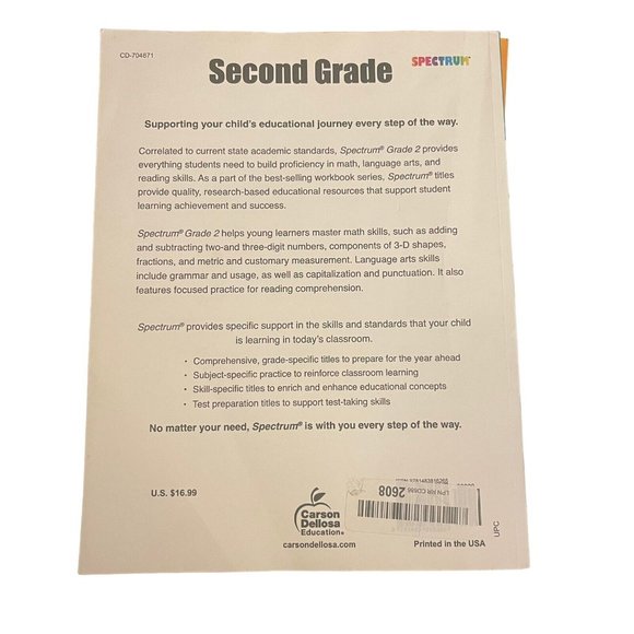 Spectrum Second 2nd Grade Workbook Math Reading Language Arts Soft Cover 2015 - Picture 2 of 7